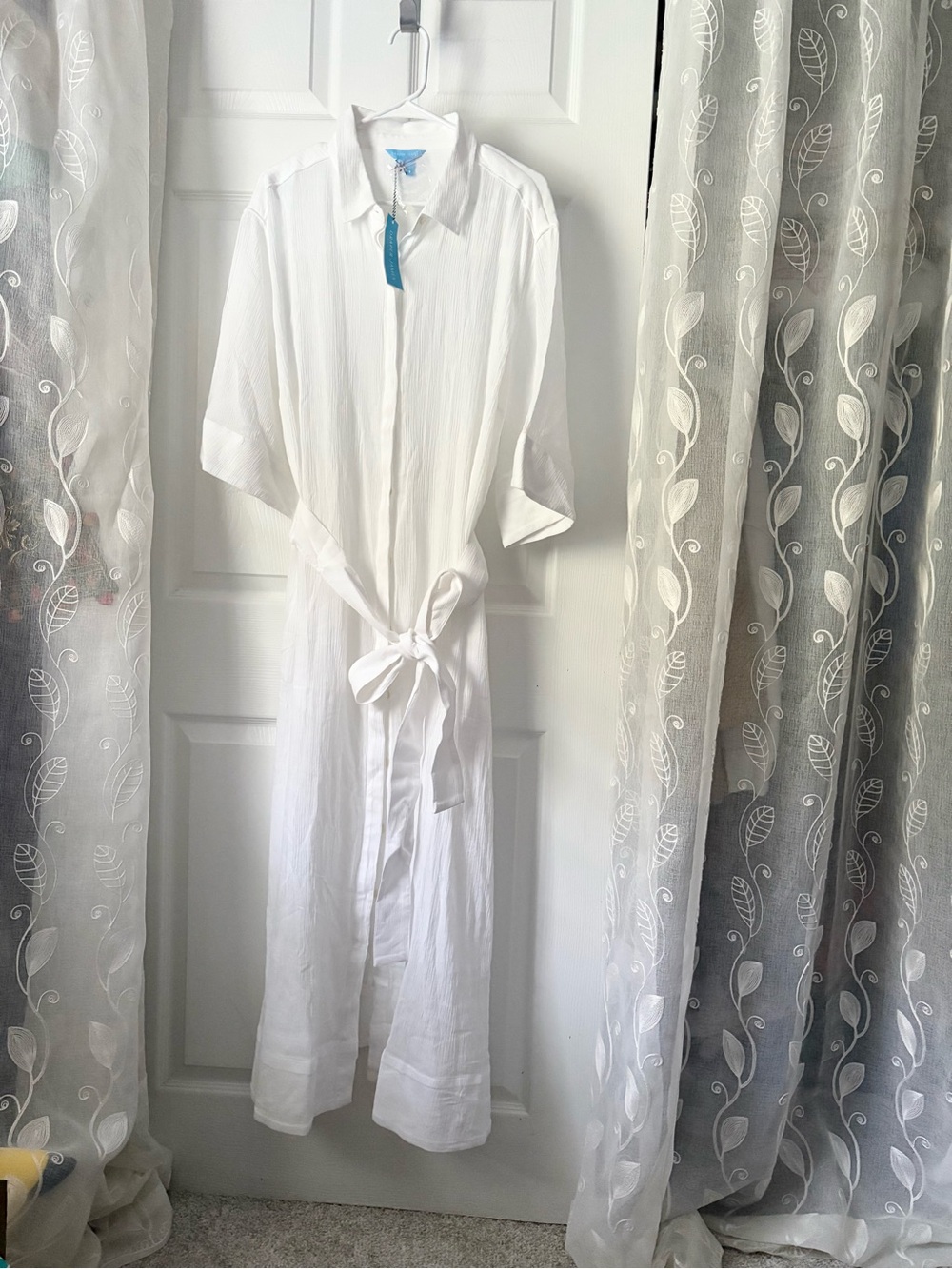 New Draper James Crinkle Cotton Coverup Button up belted shirt Dress plus sz 2X